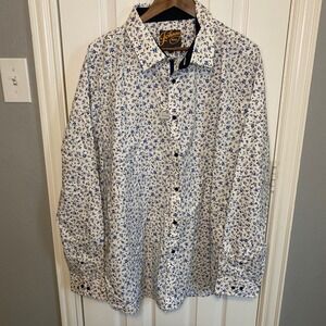 Johnny Bigg Mens 4XL White Blue Floral Print Long Sleeve Button Down Shirt